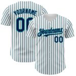 Custom Navy Teal Pinstripe Baseball Jersey Personalized with Name & Number - Authentic Team Gear Personalized White (Navy