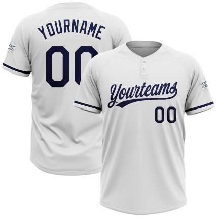 Custom White Navy Softball Jersey - Personalized Two-Button Unisex Design Personalized White Navy Two-Button Unisex Softball