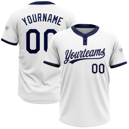 Custom Name Number Unisex Softball Jersey - Personalized White Navy Two-Button Team Apparel Personalized White Navy Two-Button