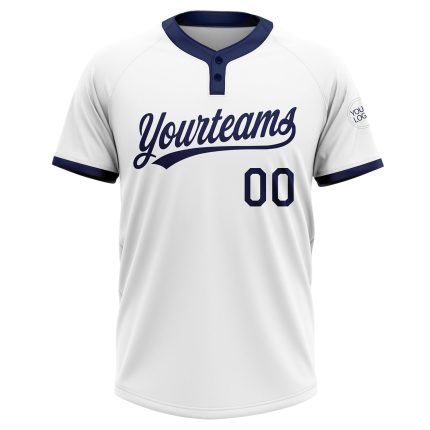 Custom Name Number Unisex Softball Jersey - Personalized White Navy Two-Button Team Apparel Personalized White Navy Two-Button