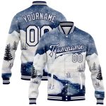 Personalized Winter Snow Landscape 3D Pattern Bomber Jacket Custom Team Name & Number - Varsity Full-Snap Design Personalized