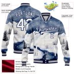 Personalized Winter Snow Landscape 3D Pattern Bomber Jacket Custom Team Name & Number - Varsity Full-Snap Design Personalized