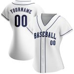 Custom Name and Number Personalized Baseball Jersey - Authentic White Navy-White Team Jersey Personalized White Navy-White