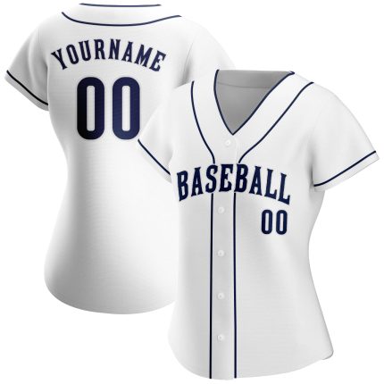 Custom Name and Number Personalized Baseball Jersey - Authentic White Navy-White Team Jersey Personalized White Navy-White