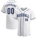Custom Name and Number Personalized Baseball Jersey - Authentic White Navy-White Team Jersey Personalized White Navy-White