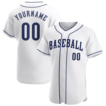 Custom Name and Number Personalized Baseball Jersey - Authentic White Navy-White Team Jersey Personalized White Navy-White