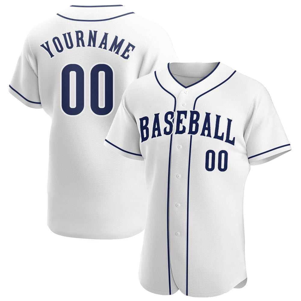 Custom Name and Number Personalized Baseball Jersey - Authentic White Navy-White Team Jersey Personalized White Navy-White