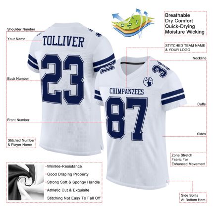 Custom Authentic Football Jersey - Personalized Navy White Mesh with Team Name & Number Personalized White Navy-White Mesh