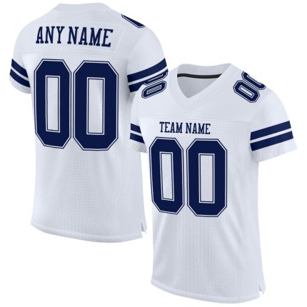 Custom Authentic Football Jersey - Personalized Navy White Mesh with Team Name & Number Personalized White Navy-White Mesh