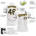 Custom Personalized Navy Yellow Performance Golf Polo Shirt with Name and Number - White Design Personalized White Navy-Yellow
