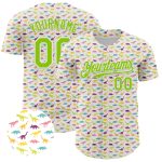 Personalized Dinosaur Baseball Jersey with Custom Name & Number, White Neon Green 3D Pattern Design, Authentic Team Apparel