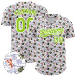 Custom Name and Number Baseball Jersey with 3D Lobster and Hawaii Palm Trees Design - Personalized White and Neon Green Personalized