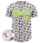 Custom Name and Number Baseball Jersey with 3D Lobster and Hawaii Palm Trees Design - Personalized White and Neon Green Personalized