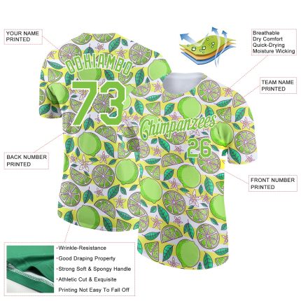 Custom Name and Number Lime 3D Pattern Performance T-Shirt - Personalized Neon Green Team Tee Personalized White Neon Green