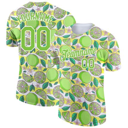 Custom Name and Number Lime 3D Pattern Performance T-Shirt - Personalized Neon Green Team Tee Personalized White Neon Green