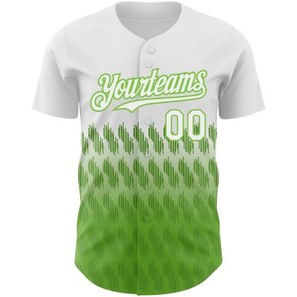 Custom Name and Number Authentic Baseball Jersey with Personalized White Neon Green 3D Pattern Design Lines Personalized