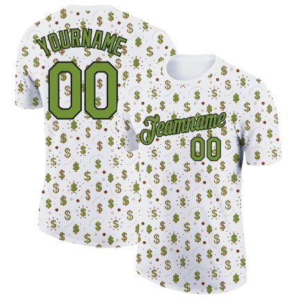 Custom Dollar Sign Money Theme Performance T-Shirt with 3D Green-Black Design, Personalized Name and Number Personalized