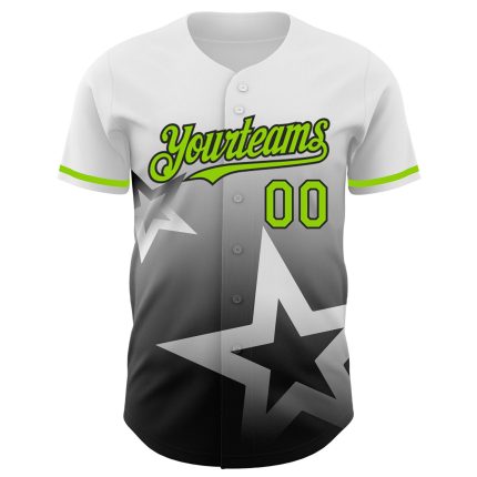Custom Baseball Jersey with Personalized Name and Number, White Neon Green-Black 3D Twinkle Star Design Personalized White