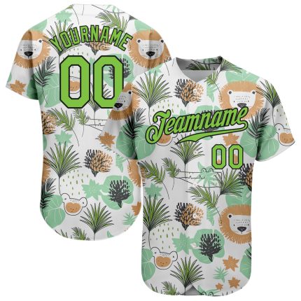 Personalized Hawaii Palm Leaves Lions 3D Pattern Baseball Jersey Custom Name Number Green Black White Design Personalized