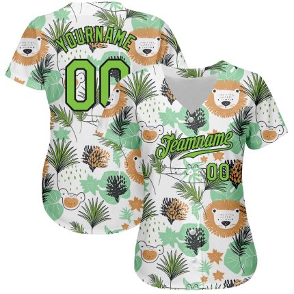 Personalized Hawaii Palm Leaves Lions 3D Pattern Baseball Jersey Custom Name Number Green Black White Design Personalized