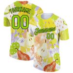Custom Name and Number Summer Holiday Fruit T-Shirt - Personalized 3D Neon Green-Black Pattern Design Personalized White