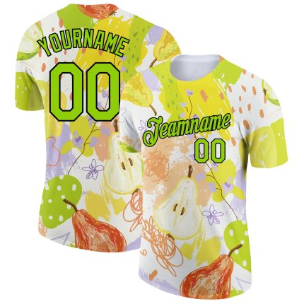 Custom Name and Number Summer Holiday Fruit T-Shirt - Personalized 3D Neon Green-Black Pattern Design Personalized White