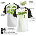 Custom Name and Number Baseball Jersey in White Neon Green-Black Authentic Raglan Sleeves Personalized White Neon Green-Black