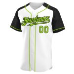 Custom Name and Number Baseball Jersey in White Neon Green-Black Authentic Raglan Sleeves Personalized White Neon Green-Black