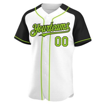 Custom Name and Number Baseball Jersey in White Neon Green-Black Authentic Raglan Sleeves Personalized White Neon Green-Black