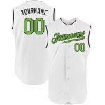 Custom Name and Number Personalized Baseball Jersey in White and Neon Green-Black Sleeveless Design Personalized White Neon