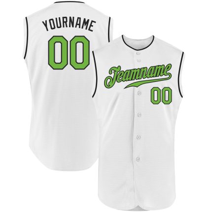 Custom Name and Number Personalized Baseball Jersey in White and Neon Green-Black Sleeveless Design Personalized White Neon