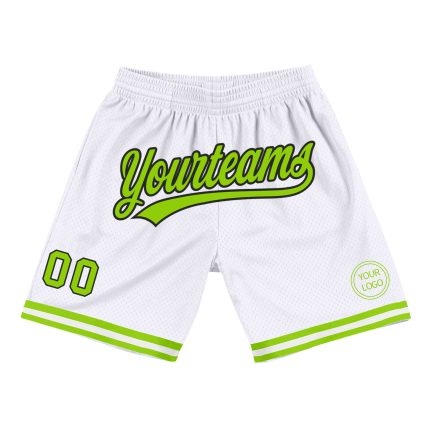 Custom Basketball Shorts with Name and Number - Personalized Neon Green-Black Throwback Style Personalized White Neon Green-Black