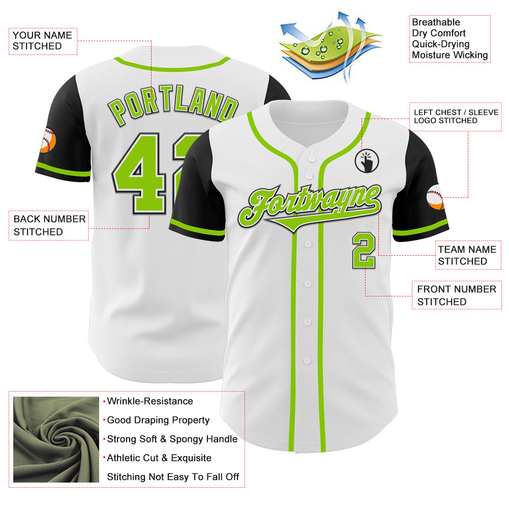Personalized White Neon Green-Black Authentic Two Tone Baseball Jersey Team Custom Name and Number Custom Name and Number Baseball Jersey - Personalized Two Tone White Neon Green-Black Authentic Design Personalized White - Image 3