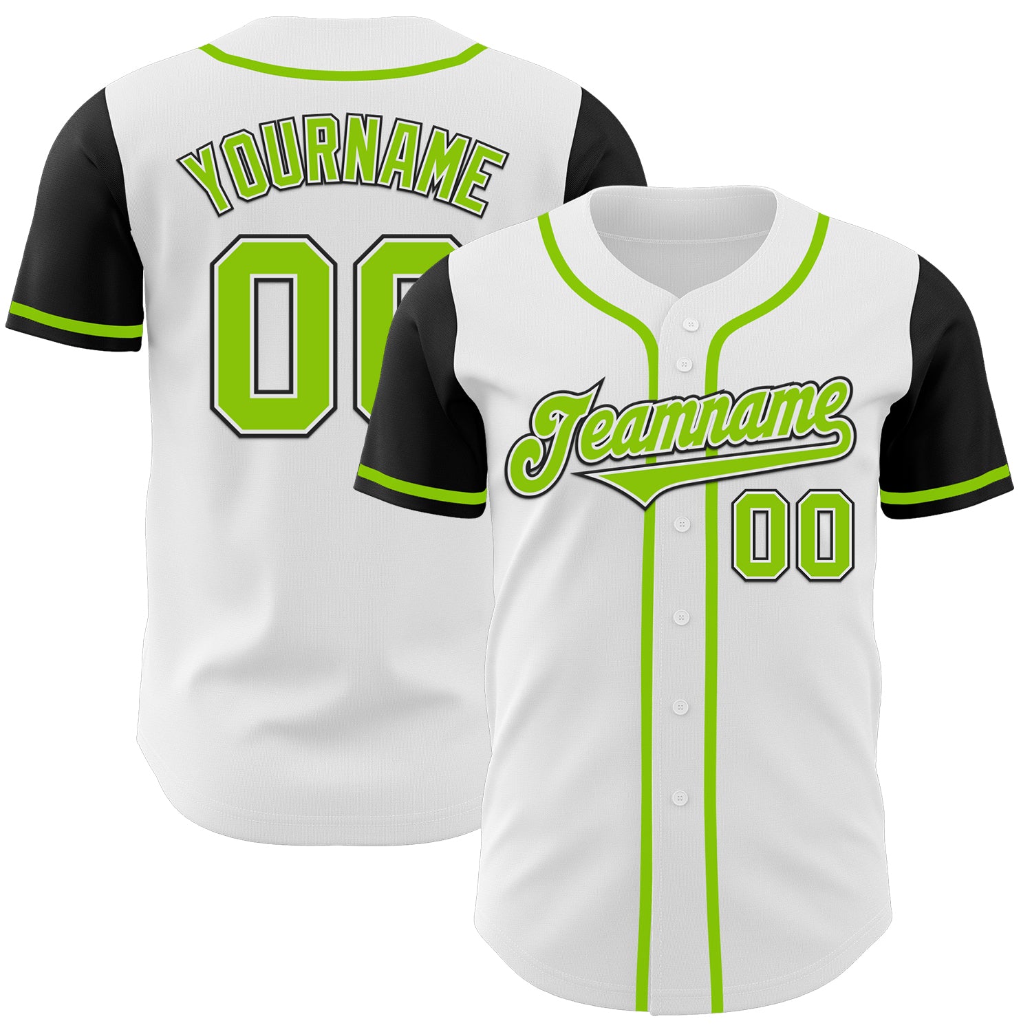 Custom Name and Number Baseball Jersey - Personalized Two Tone White Neon Green-Black Authentic Design Personalized White