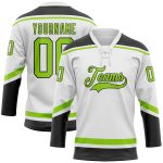 Custom Name Number Hockey Jersey - Personalized White Neon Green Black Lace Neck Team Apparel Personalized White Neon Green-Black