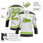 Custom Name Number Hockey Jersey - Personalized White Neon Green Black Lace Neck Team Apparel Personalized White Neon Green-Black