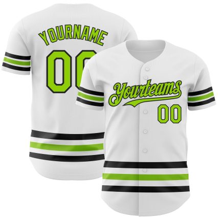 Custom Authentic Baseball Jersey - Personalized with Team Name, Number, White Neon Green and Black Design Personalized White