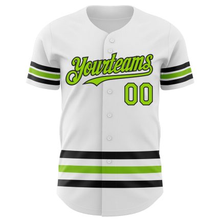 Custom Authentic Baseball Jersey - Personalized with Team Name, Number, White Neon Green and Black Design Personalized White