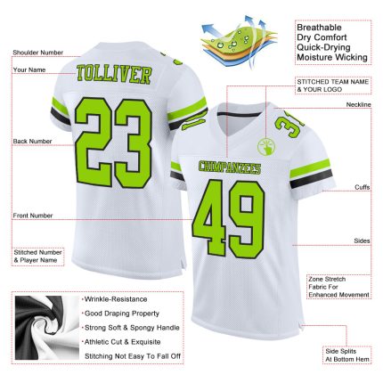 Personalized Green Black Neon Football Jersey - Authentic Mesh Sports Apparel Personalized White Neon Green-Black Mesh Authentic