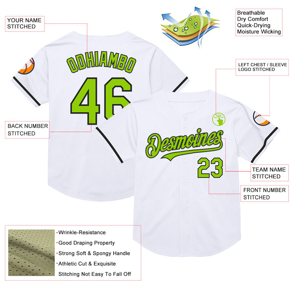Personalized White Neon Green-Black Mesh Authentic Throwback Baseball Jersey Team Custom Name and Number Custom Personalized Neon Green-Black Mesh Baseball Jersey with Name and Number - Authentic Throwback Design Personalized - Image 3