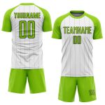 Personalized Sublimation Soccer Uniform Jersey with Custom Name & Number - White Neon Green-Black Pinstripe Design Personalized