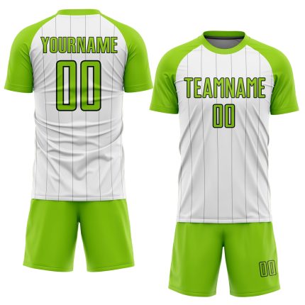 Personalized Sublimation Soccer Uniform Jersey with Custom Name & Number - White Neon Green-Black Pinstripe Design Personalized