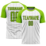 Personalized Sublimation Soccer Uniform Jersey with Custom Name & Number - White Neon Green-Black Pinstripe Design Personalized