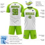 Personalized Sublimation Soccer Uniform Jersey with Custom Name & Number - White Neon Green-Black Pinstripe Design Personalized