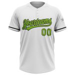 Personalized Unisex Softball Jersey - White Neon Green and Black, Two-Button Design Personalized White Neon Green-Black Two-Button