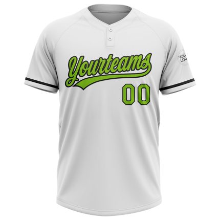Personalized Unisex Softball Jersey - White Neon Green and Black, Two-Button Design Personalized White Neon Green-Black Two-Button