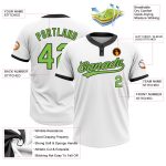 Custom Name and Number Unisex Softball Jersey in White and Neon Green-Black, Personalized Two-Button Design Personalized