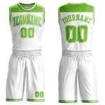 Personalized Green Color Block Sublimation Basketball Jersey Suit - Round Neck Design Personalized White Neon Green Color