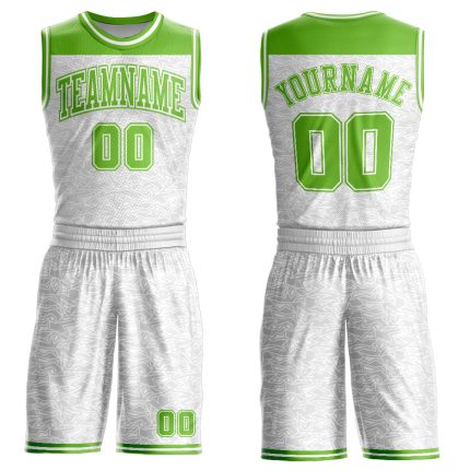 Custom Basketball Jersey with Personalized Name and Number - White Neon Green Color Block Round Neck Sublimation Suit Personalized