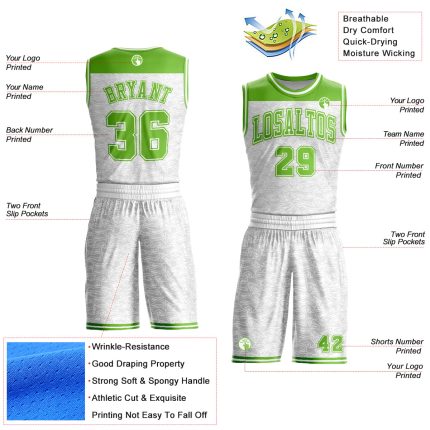 Custom Basketball Jersey with Personalized Name and Number - White Neon Green Color Block Round Neck Sublimation Suit Personalized